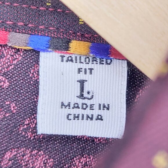 Robert Graham Modern Americana Maroon Rainbow Shirt, Size L - Picture 7 of 7